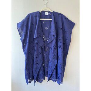 J.Crew Sz S M Oversized Purple Tunic Swim Cover Up Poncho in Eyelet Open Top‎
